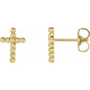 Thumbnail: 14K Yellow Beaded Cross Earrings