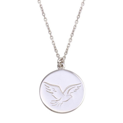 925 Rhodium Disc With Dove Words Necklace