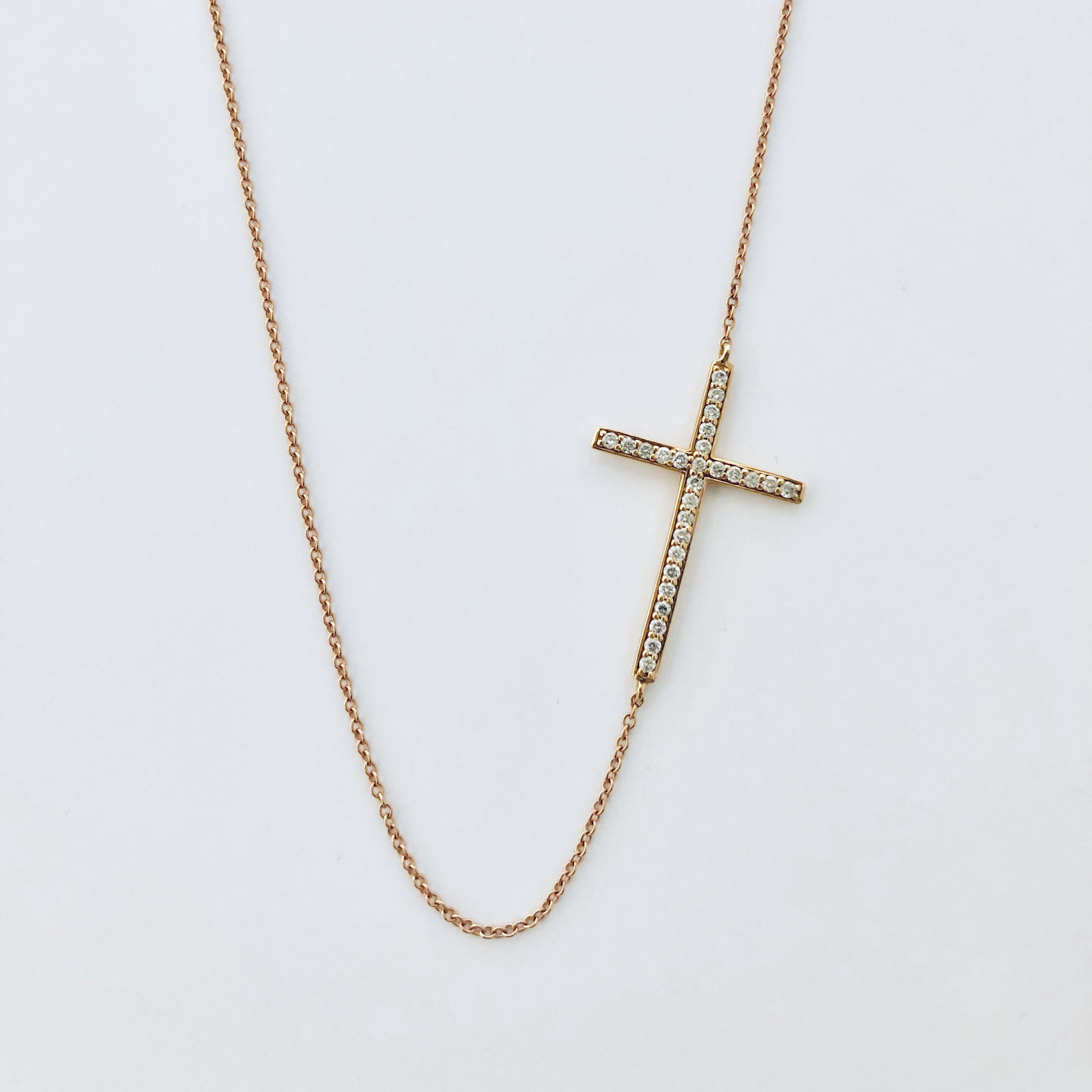 Diamond Cross Necklace in 14k Rose Gold