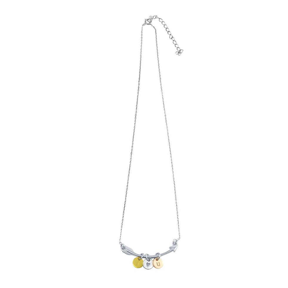 Thumbnail: 925 Tri-Color Plated I Love YOU Disc on Arrow Necklace