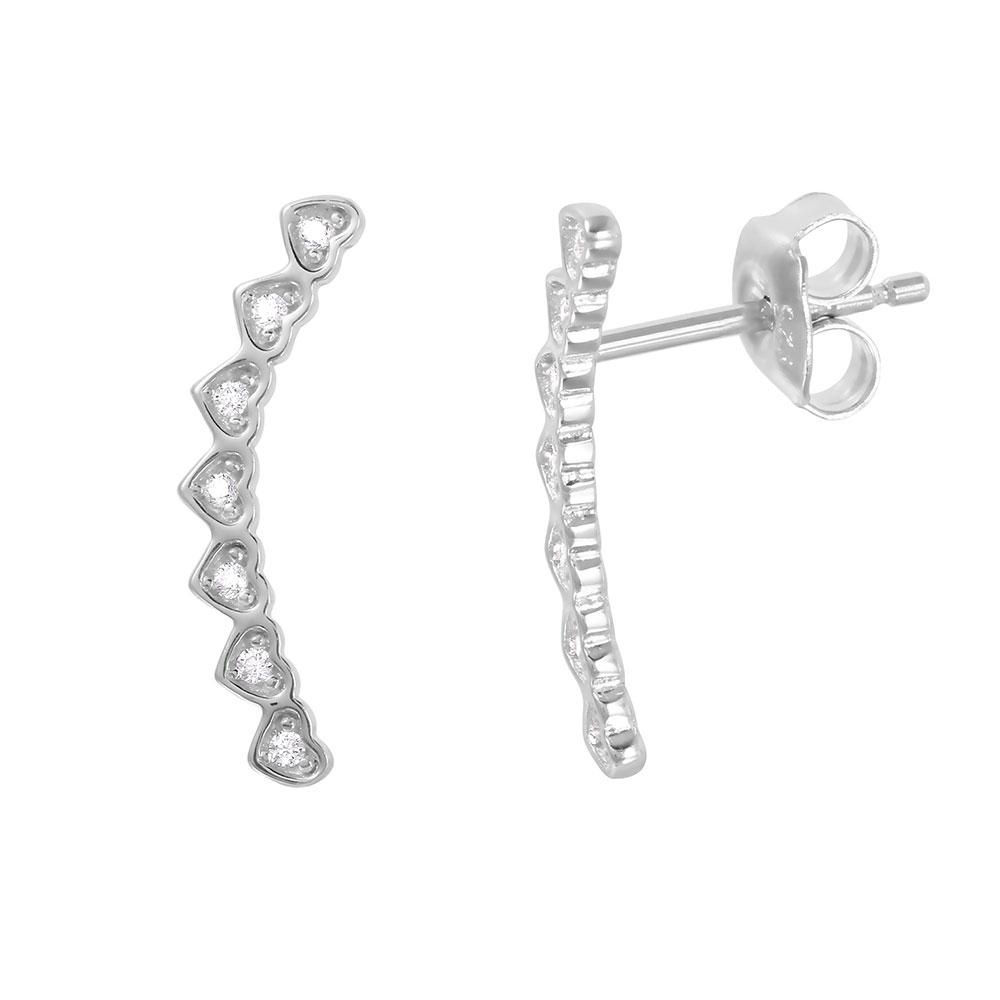 Heart Shaped Cubic Zirconia Sterling Silver Climbing Earrings