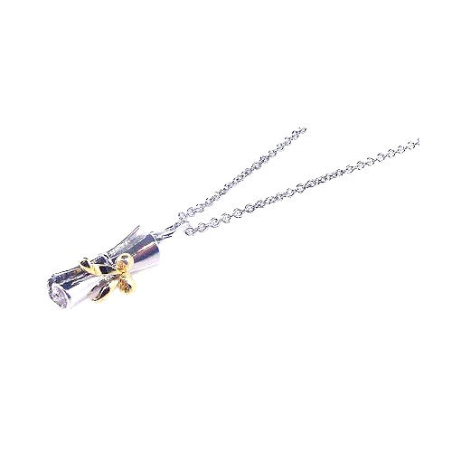 925 Rhodium and Gold Plated Ribbon Pendant Rolled Up Diploma Necklace