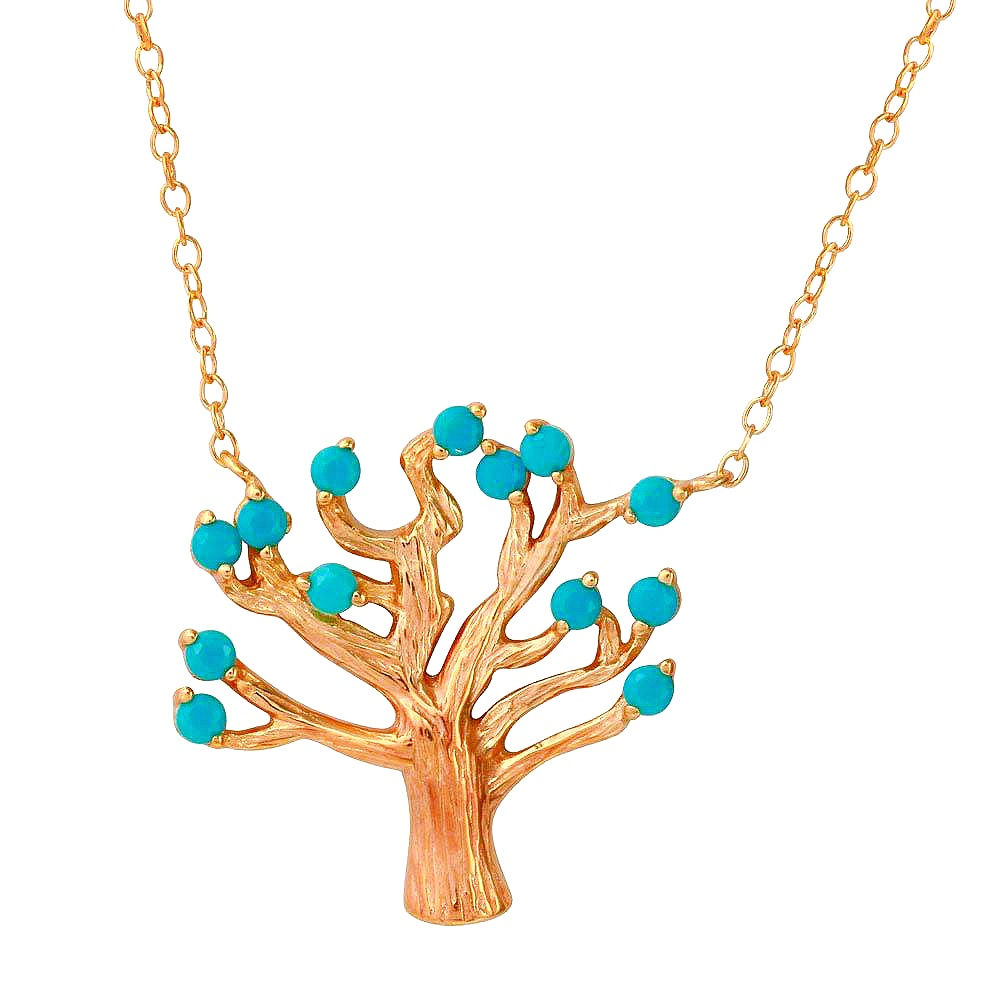 Turquoise Tree Sterling Silver Gold Plated Necklace