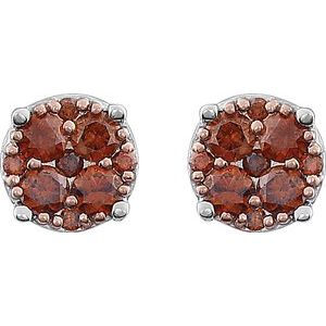 Thumbnail: 14K White 3/8 CTW Brown Diamond Cluster Earrings