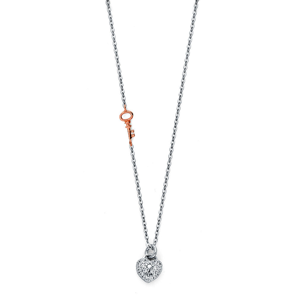 14K Gold Fancy Heart & Key Necklace