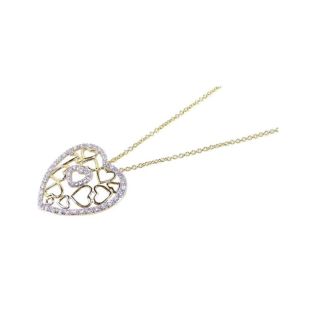 Hearts Cubic Zirconia Sterling Silver Gold Rhodium Plated Pendant