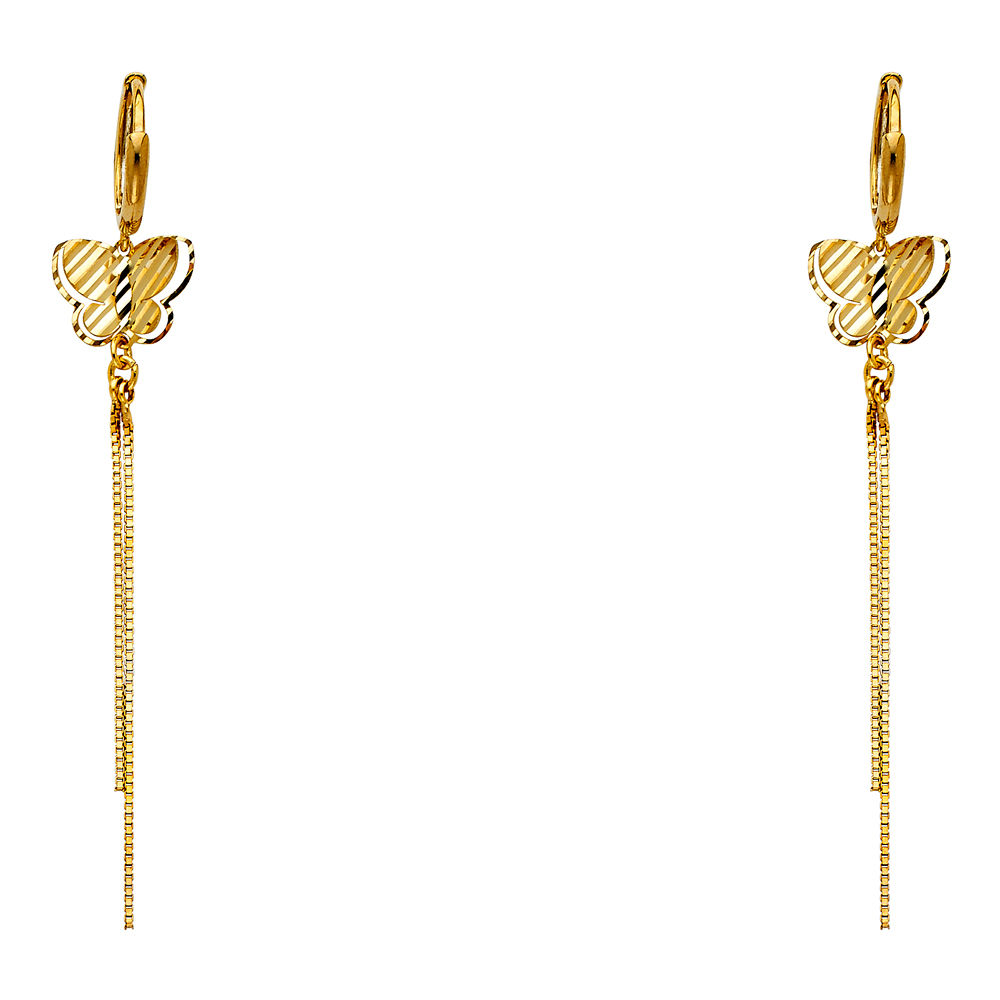 14K Yellow Butterfly Hanging Earrings