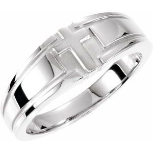 Thumbnail: Sterling Silver 7.6 mm Grooved Cross Band Size 6