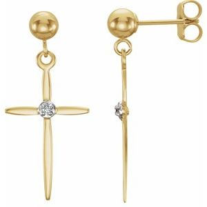 14K Yellow & White .01 CTW Diamond Cross Earrings