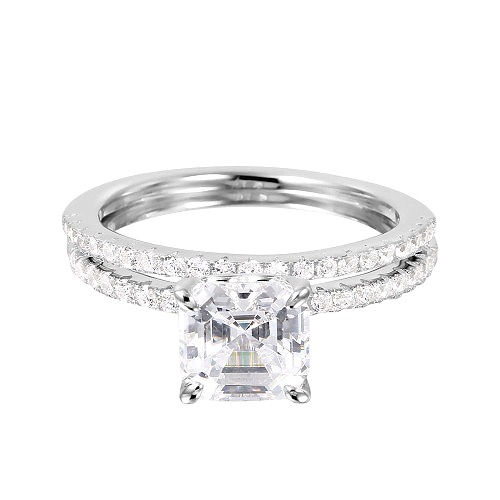 Thumbnail: Cubic Zirconia Sterling Silver Gold Plated Bridal Ring
