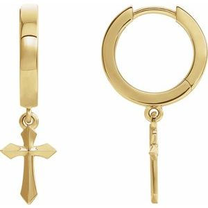 14K Yellow Cross Drop Earrings