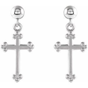 Thumbnail: 14K White Cross & Ball Earrings