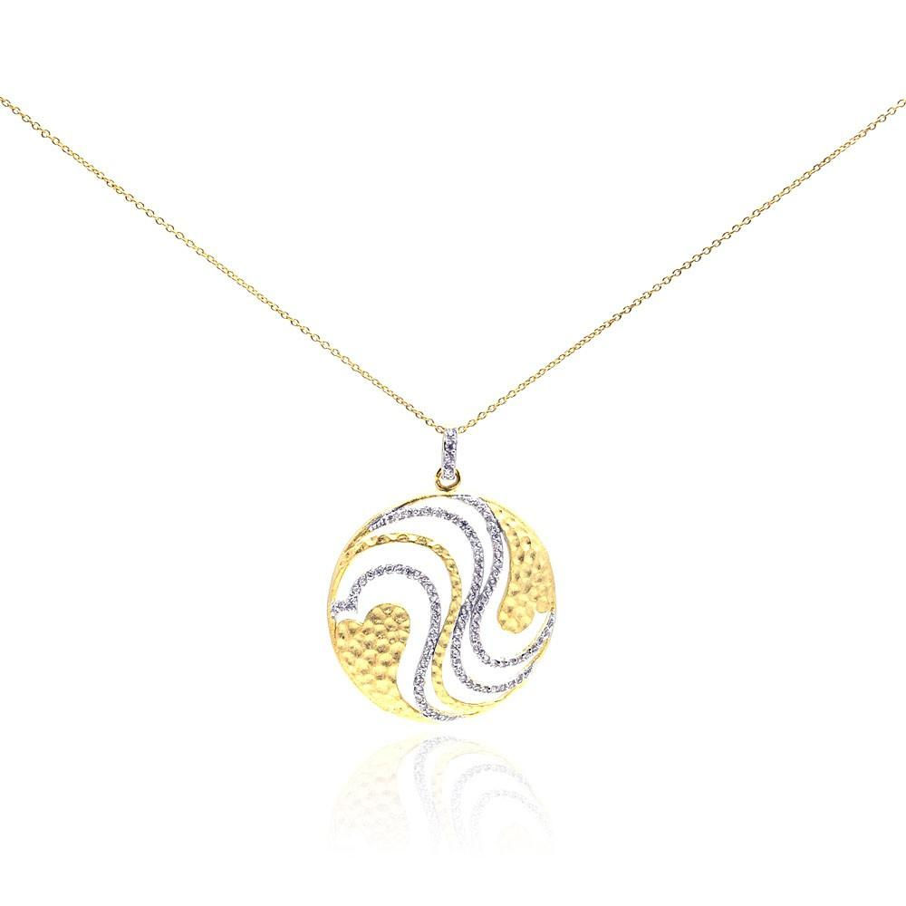 Cubic Zirconia Sterling Silver Gold Plated Round Pendant Necklace