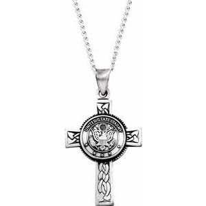 Sterling Silver U.S. Army Cross 24" Necklace