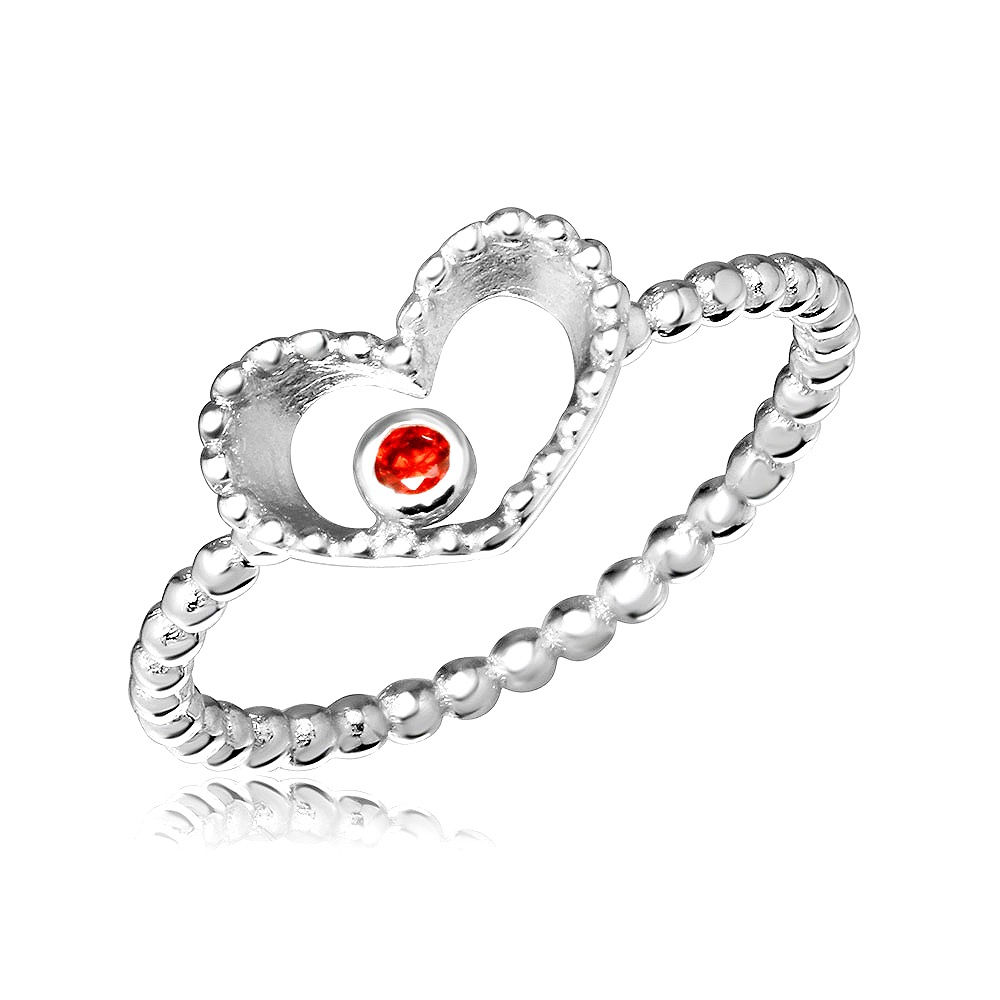 Open Heart Red Cubic Zirconia Sterling Silver Ring