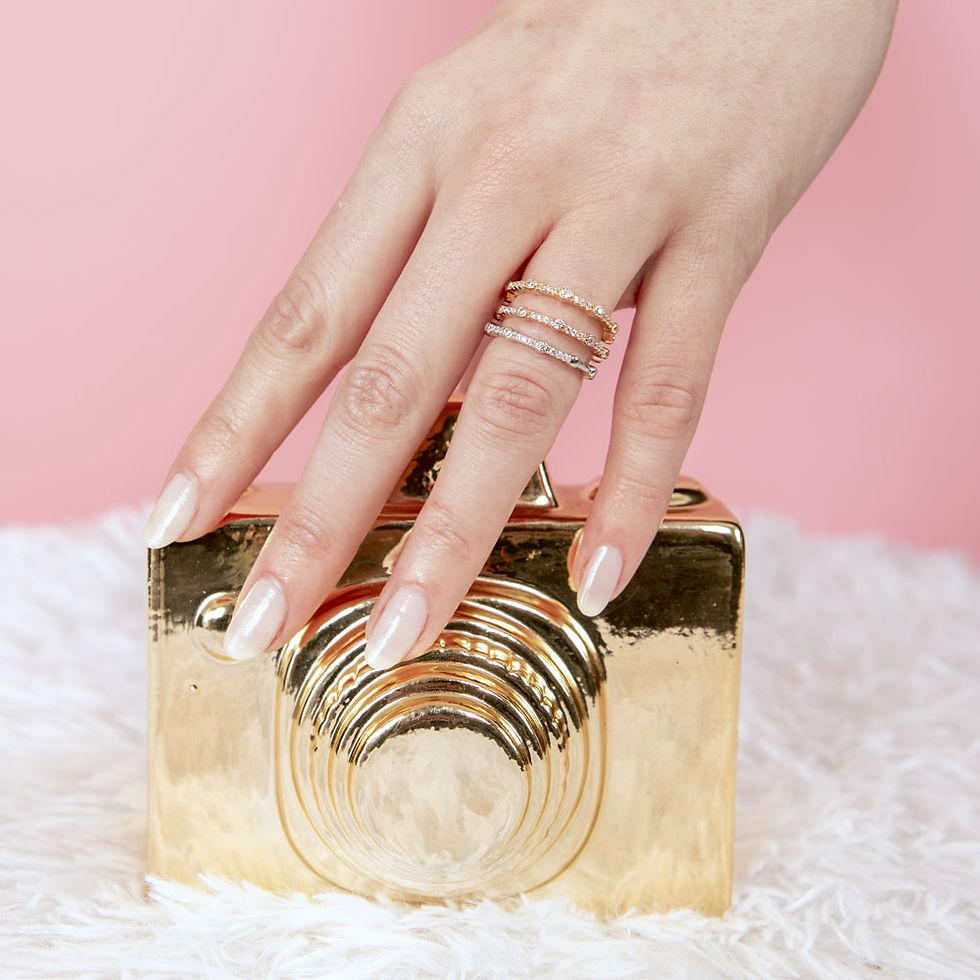 Thumbnail: White Cubic Zirconia Sterling Silver Multi- Plated Tree Stackable Ring Band