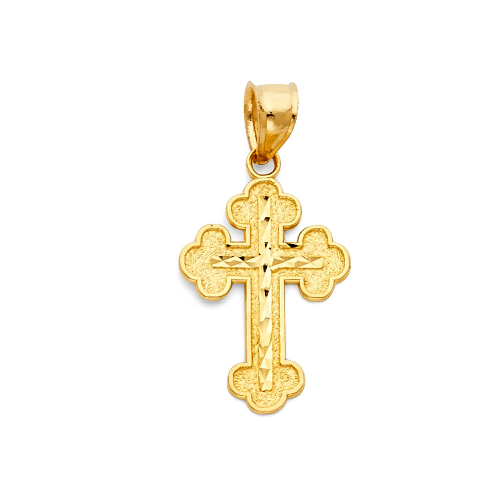 14KY BUDDED DIAMOND CUT CROSS