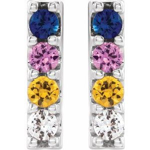 Thumbnail: Sterling Silver Multi-Color Sapphire Bar Earrings
