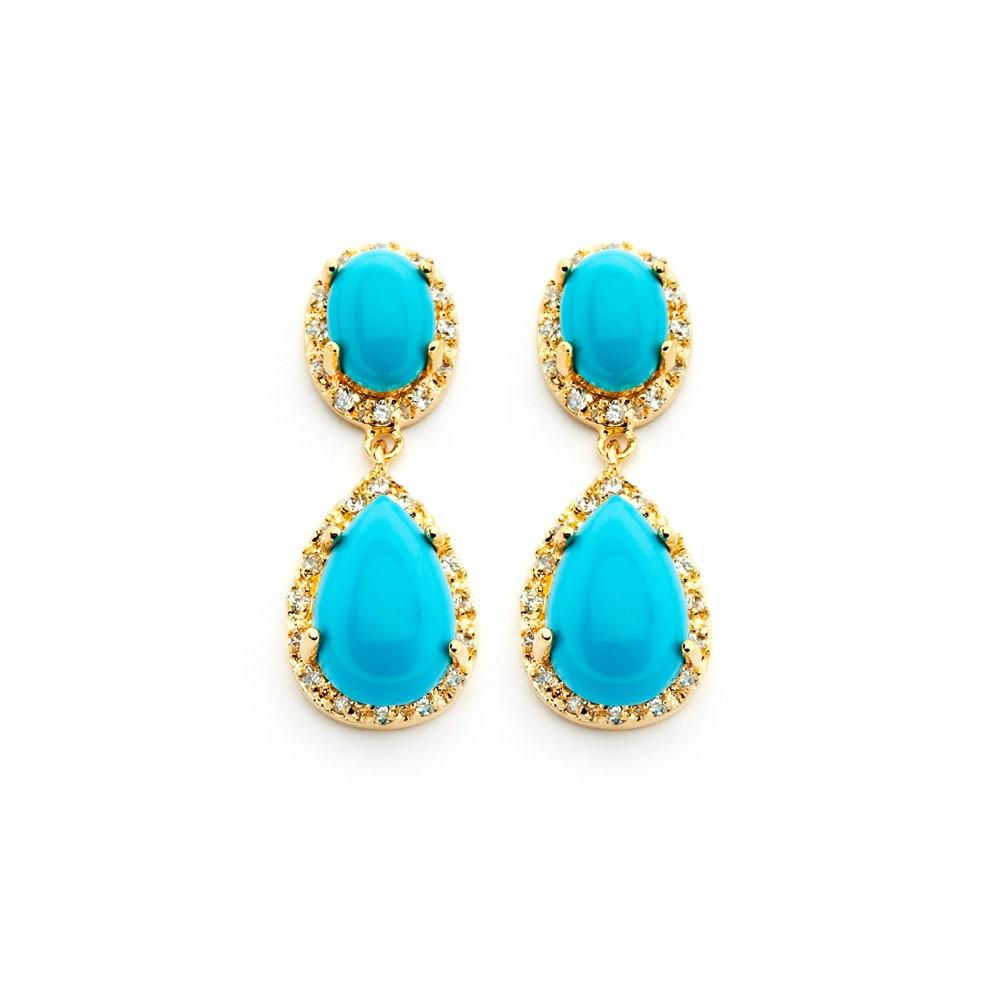 Turquoise Cubic Zirconia Sterling Silver Teardrop Dangling Earrings