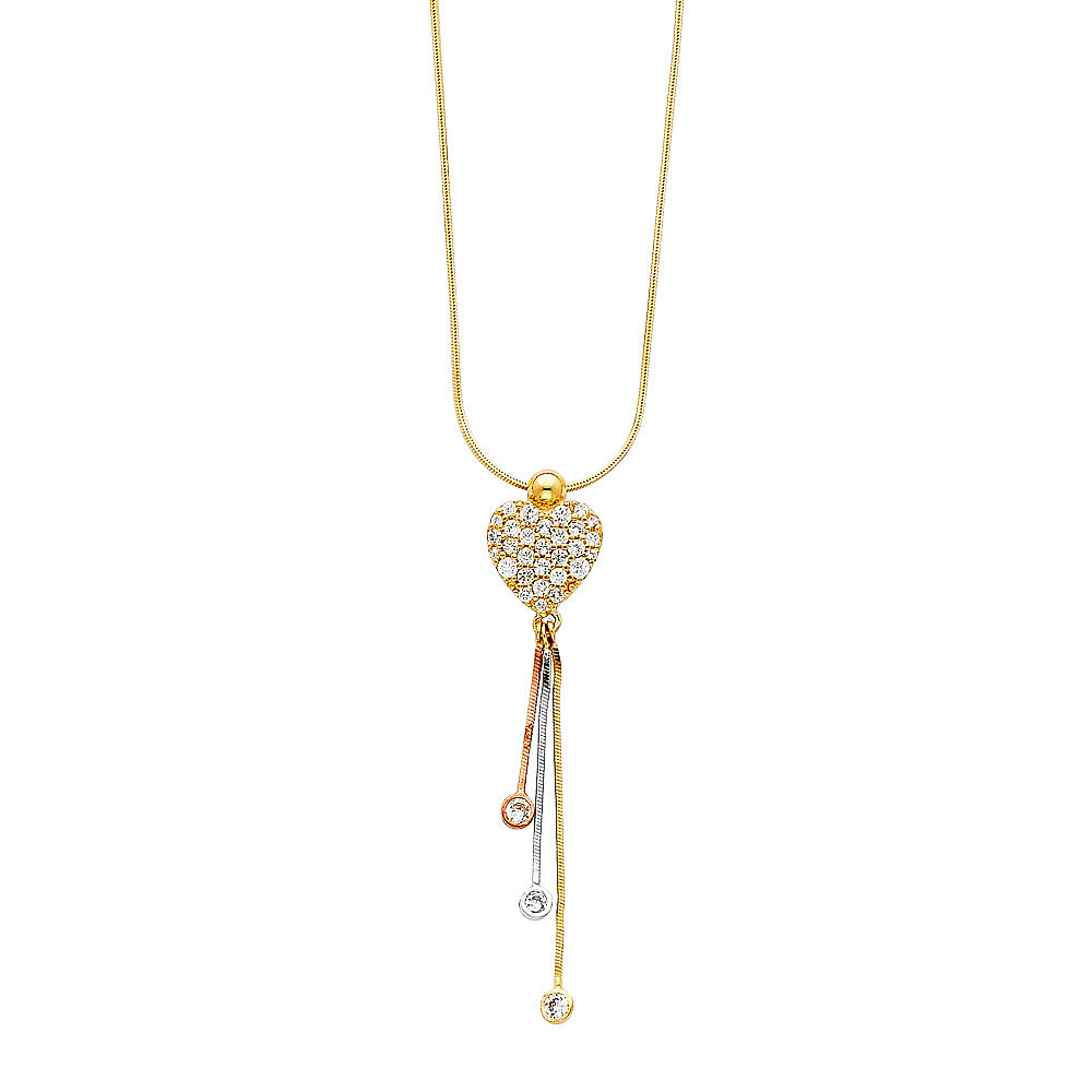 14K Tricolor Gold Fancy Heart Necklace