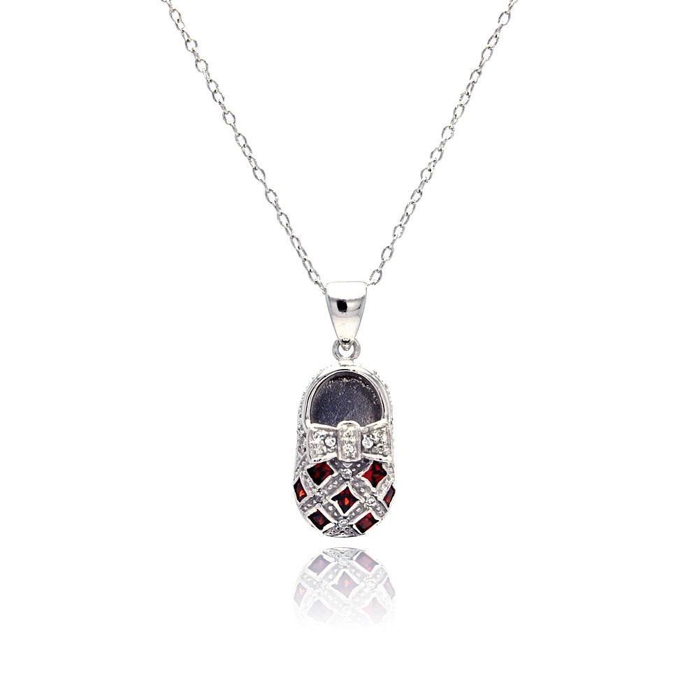 White Cubic Zirconia Sterling Silver Baby Shoe Pendant Necklace