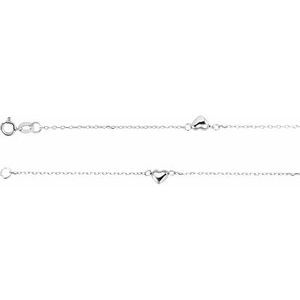 14K White .75 mm Diamond-Cut Cable Heart 10" Anklet