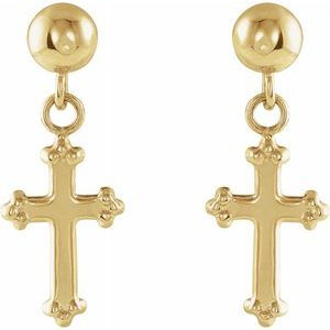 Thumbnail: 14K Yellow 11x8 mm Cross Ball Earrings