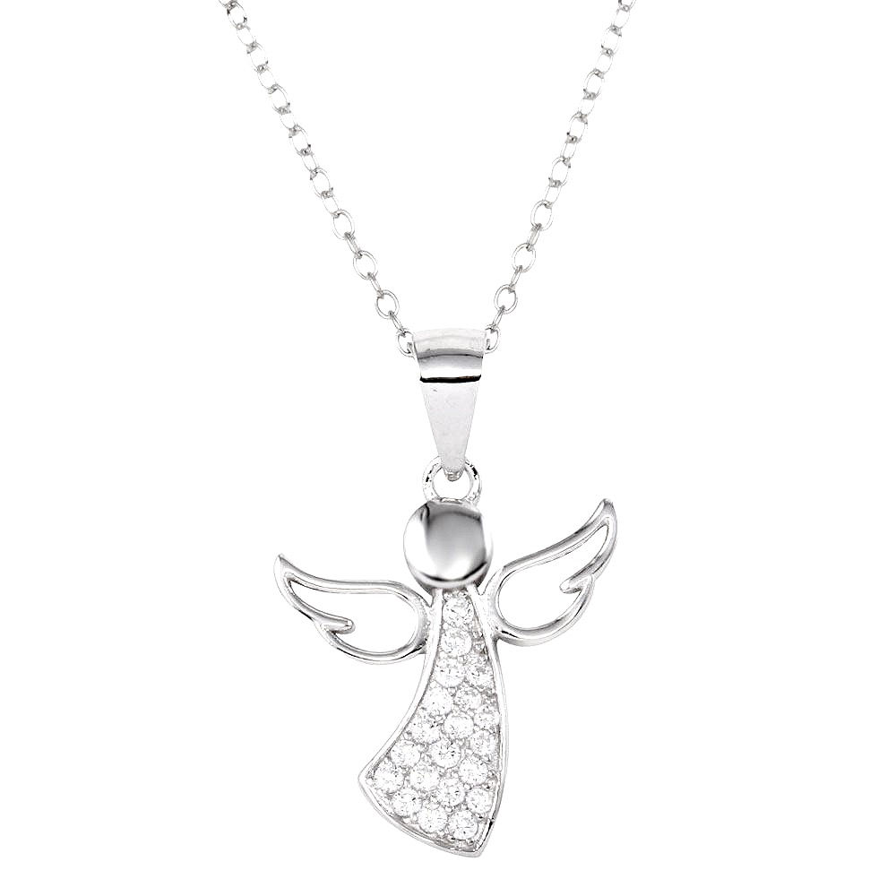 Sterling Silver Angel & CZ Pendant Necklace