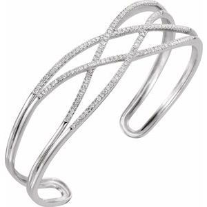 Thumbnail: 14K White 3/4 CTW Diamond Criss-Cross Cuff 7" Bracelet