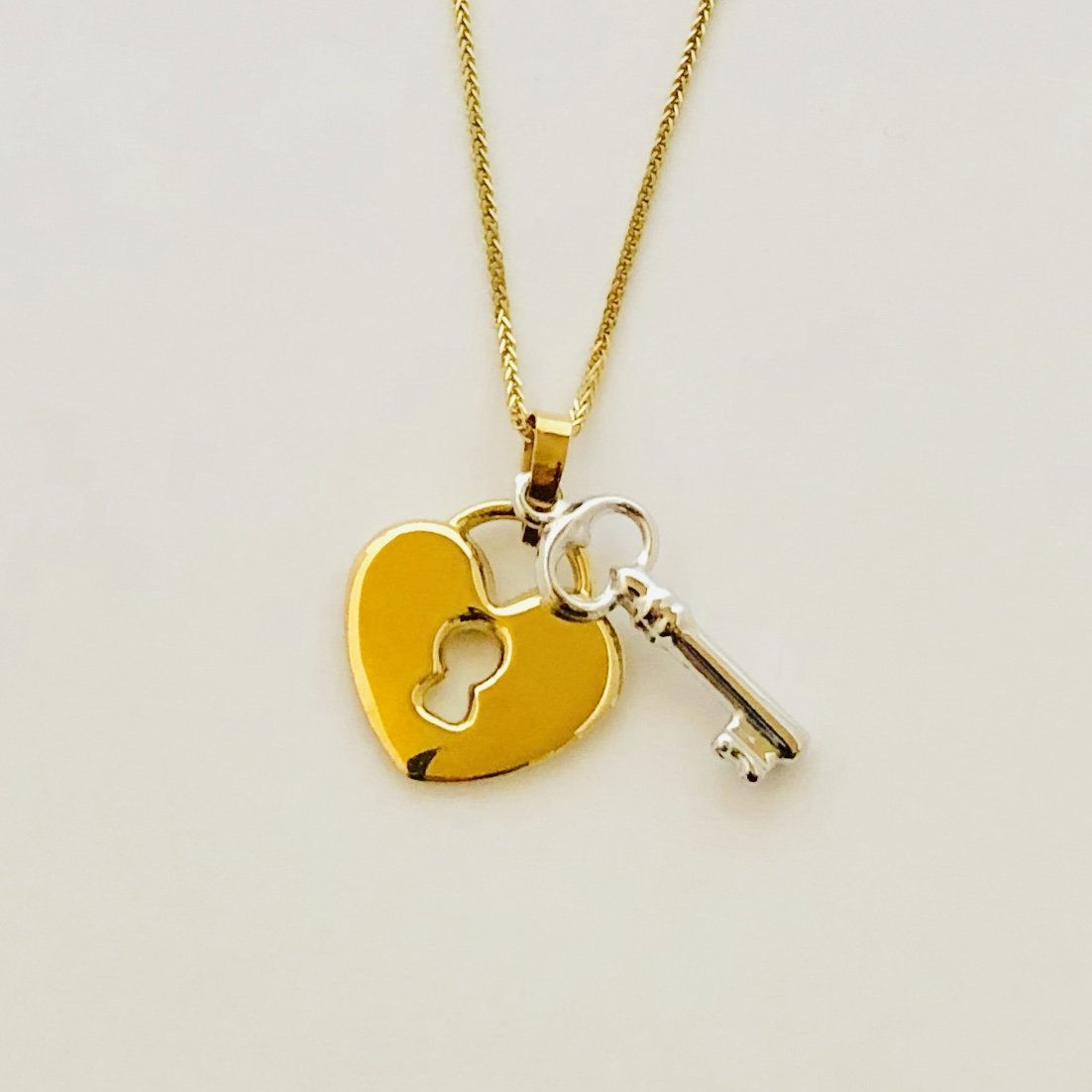 Key & Heart Lock Necklace in 14k Yellow Gold
