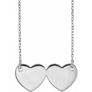 14K White Double Heart 17" Necklace