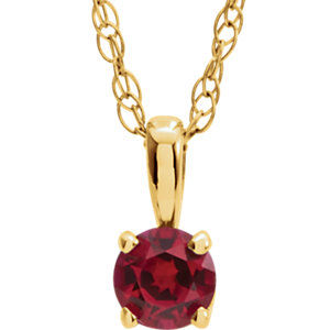 14K Yellow Chatham® Lab-Created Ruby "July" Birthstone 14" Necklace