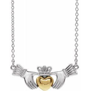 14K White/Yellow Claddagh 16" Necklace