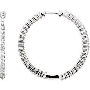 14K White 1 CTW Diamond Inside-Outside Hinged 32.5 mm Hoop Earrings