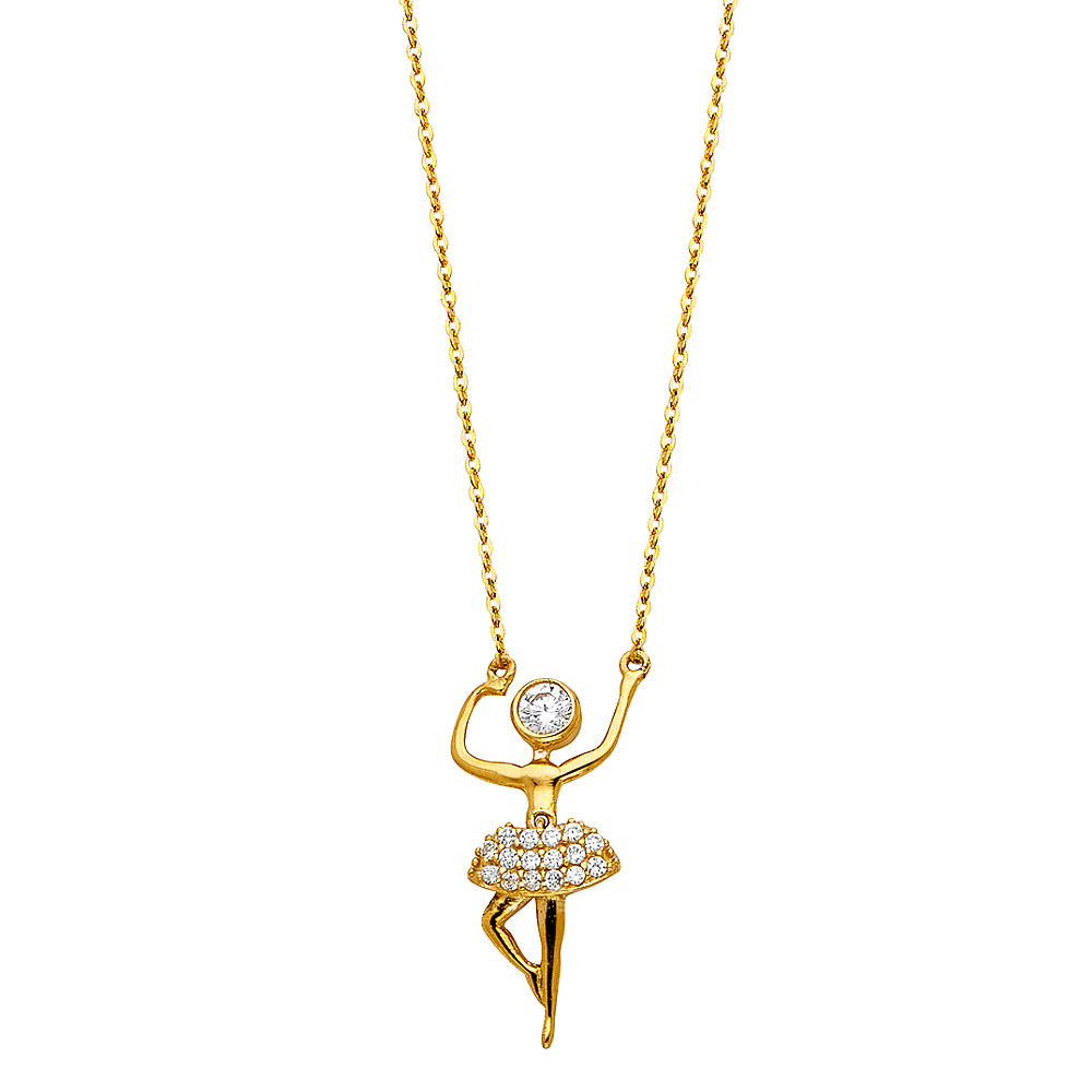14K Gold Fancy ballerina Necklace with CZ Stones