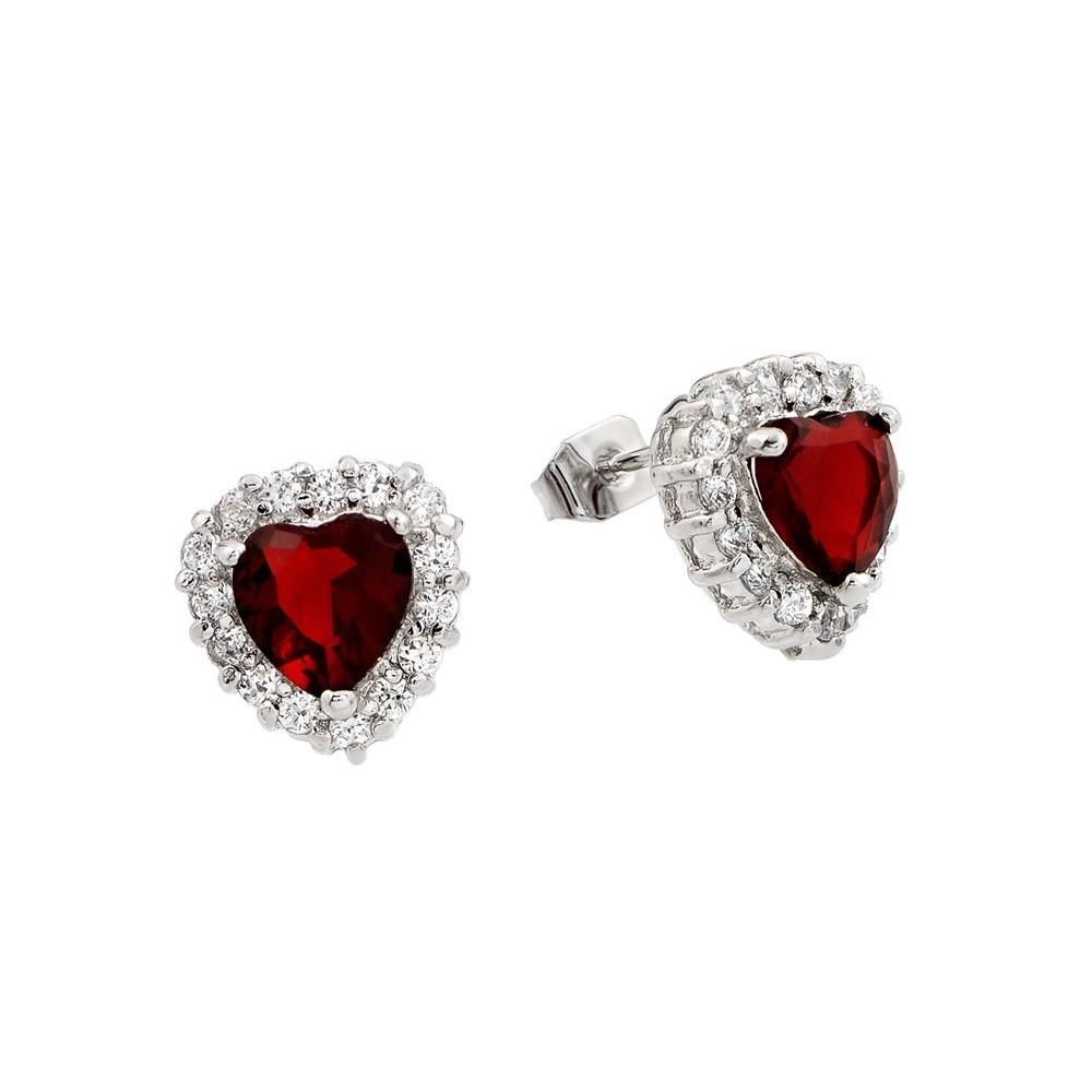 Red Heart Cubic Zirconia Sterling Silver Stud Earrings