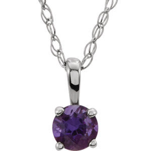 Sterling Silver Imitation Amethyst "February" Birthstone 14" Necklace