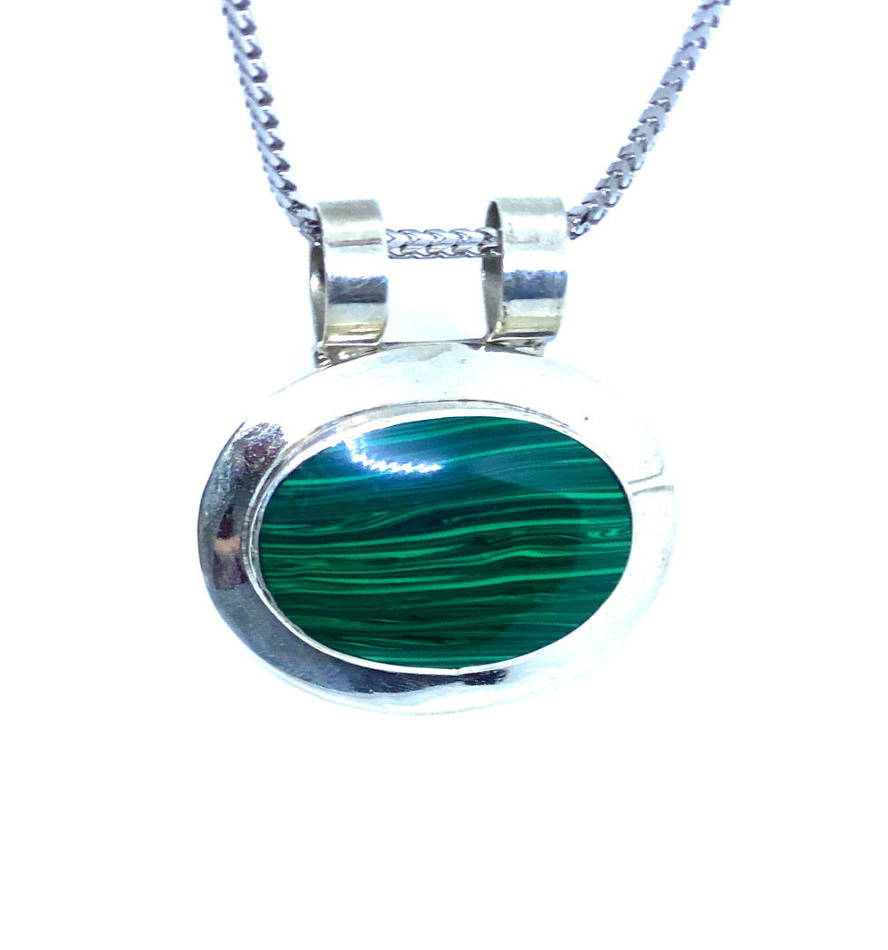 Thumbnail: Green Malachite Sterling Silver Pendant