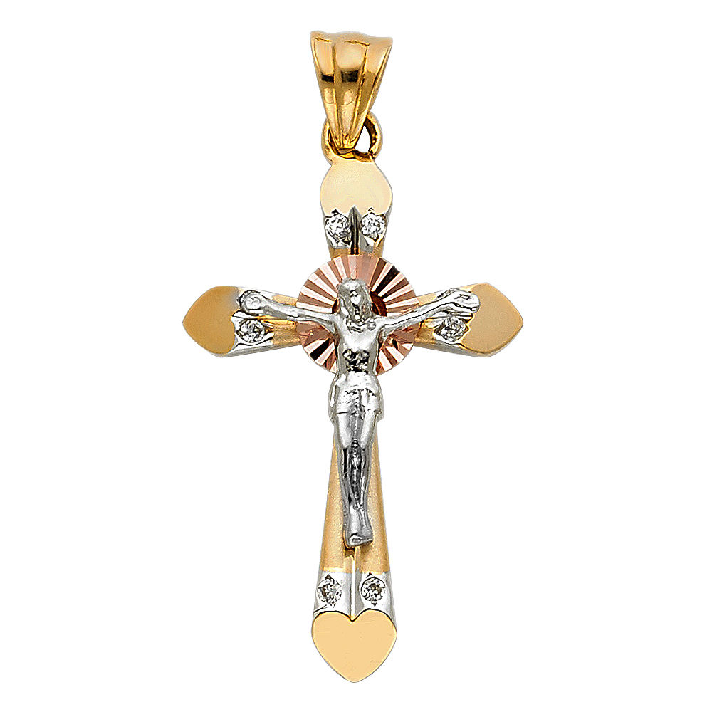 14K 3C CZ CRUCIFIX PENDANT