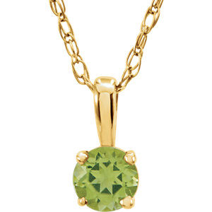 14K Yellow Imitation Peridot "August" Birthstone 14" Necklace