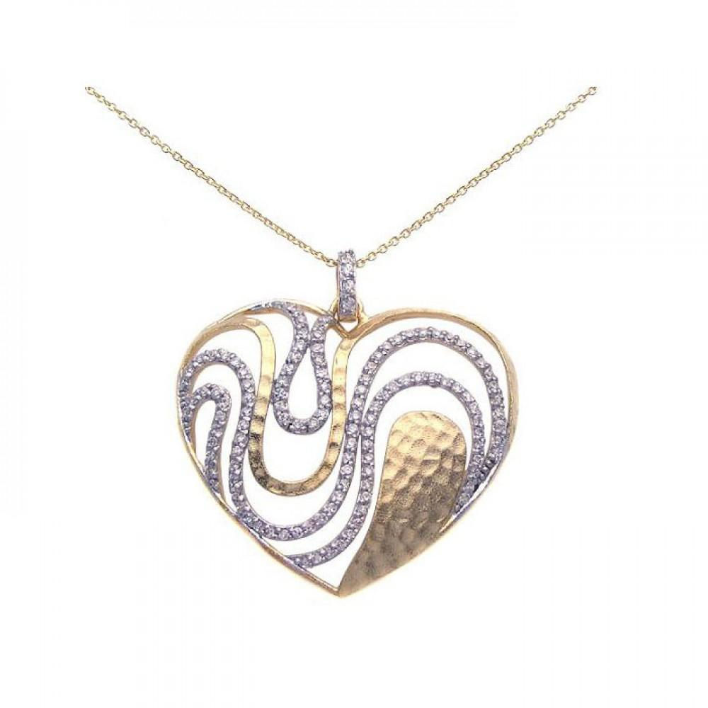 Cubic Zirconia Sterling Silver Heart Pendant Necklace