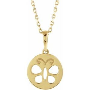 14K Yellow Youth Butterfly Disc 15" Necklace