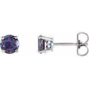 14K White 5 mm Round Chatham® Created Alexandrite Earrings
