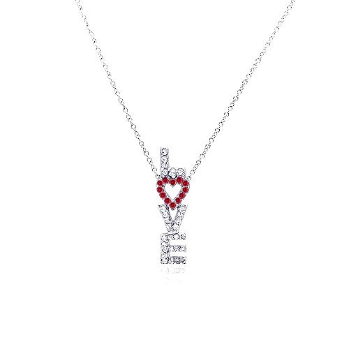 925 Clear CZ Rhodium Plated Love Pendant Necklace