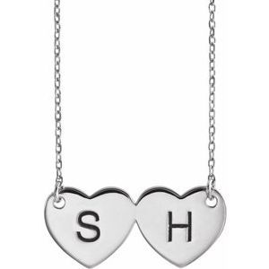Thumbnail: 14K White Double Heart 17" Necklace