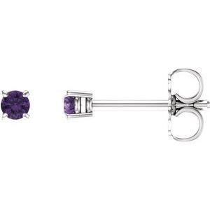 14K White 2.5 mm Round Amethyst Earrings