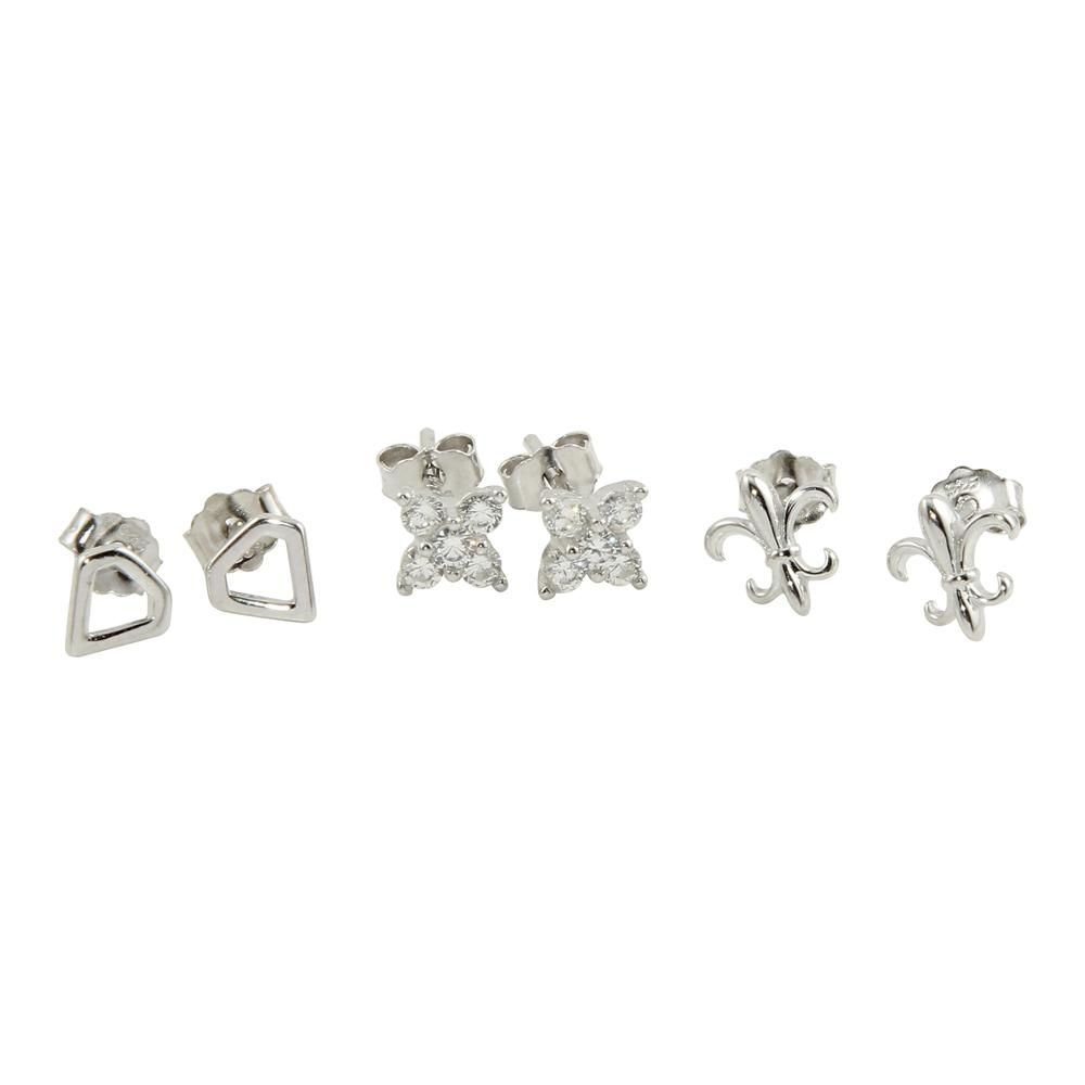 Flower Sterling Silver 3 Set Earrings