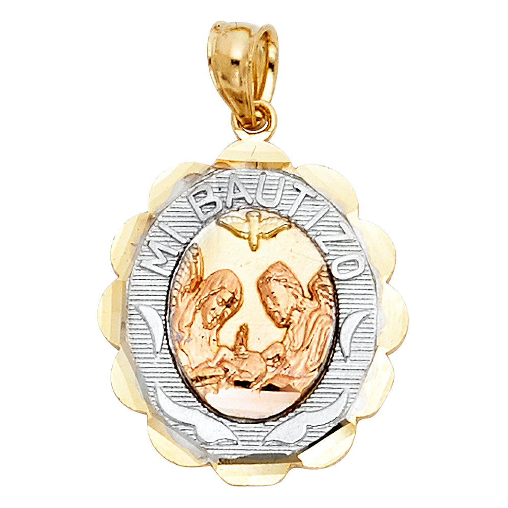 14K 3C MI BAUTIZO PEND OVAL BIG