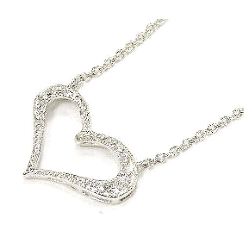 925 Clear CZ Rhodium Plated Heart Pendant Necklace