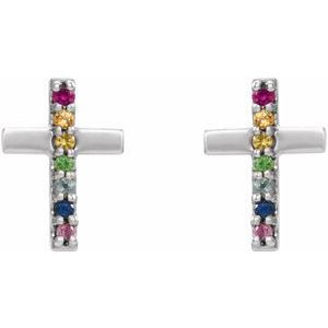 Thumbnail: 14K White Multi-Gemstone Cross Earrings